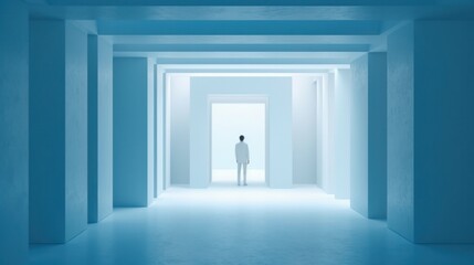 modern geometric style.man in deep space in the arch. minimalist monochrome interior. Generative AI