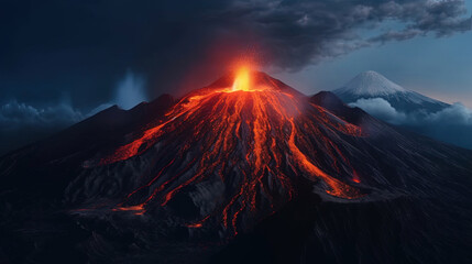Breathtaking view of a volcano with a lava flow