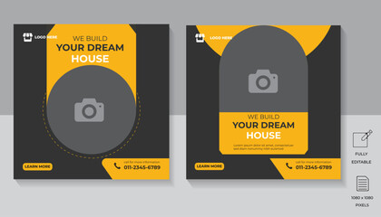 Construction Social Media Web Banner template, construction tools home repair social media post