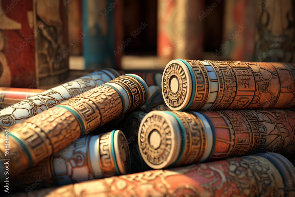 Fototapete An image featuring abstract representations of Carthaginian art, with intricate patterns and a warm color palette.  Generative AI technology.