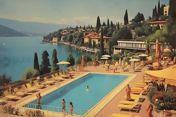 Gordijnen  retro postcard from summer italy 1960 vintage vibes ai generated art © mihail