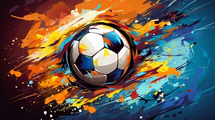 Soccer ball in burning fire flames Generative AI