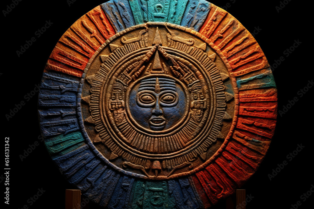 Poster An image showcasing an abstract representation of the Hittite sun disk, with radiating lines and vibrant colors.  Generative AI technology.