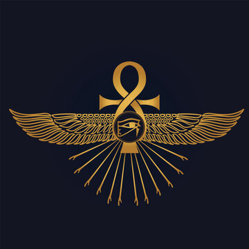 Egyptian Scarab bug with wings And ankh symbol