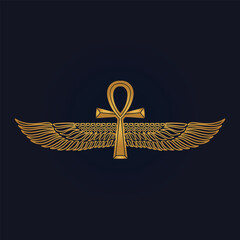 Fototapeta premium Egyptian Scarab bug with wings And ankh symbol