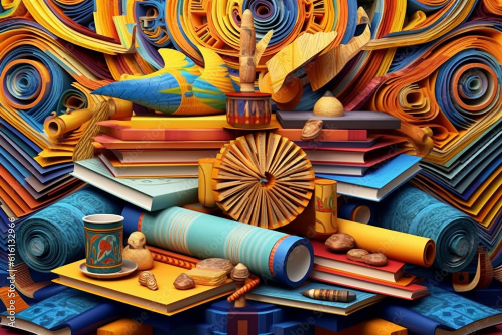 Aufkleber An abstract portrayal of Gupta literature, with flowing patterns and textural elements. Generative AI technology.