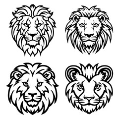 A Set of Minimalist Lion Head Icons: Vector Illustrations