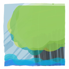 natural view of forest, tree, sea and beach abstract vector illustration