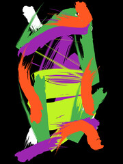 colorful brush stroke painting splashes on black background
