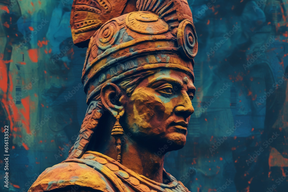 Poster an abstract interpretation of chandragupta maurya, the founder of the maurya empire, with strong con