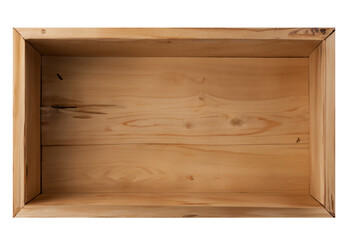 Empty open wooden box top view.