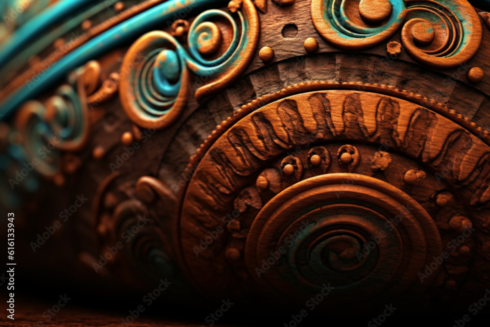 Poster an abstract interpretation of kushan terracotta art, with intricate patterns and earthy tones. gener