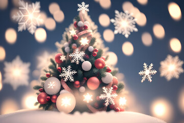 Fototapeta na wymiar Christmas background with snowflakes and lights, magic Christmas wallpaper. Generative Ai.