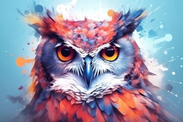 A colorful abstract portrait of an owl, Generative Ai
