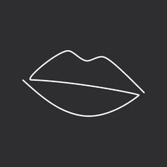 Lips line continuous drawing vector illustration. Outline silhouette. Female hand drawn mouth linear icon. Minimal design element for print, banner, Valentine’s card, wall art poster, brochure, logo.
