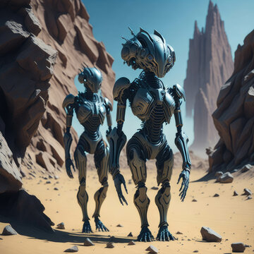 Battle Cyborg Synth Robot, Futuristic Sci-fi War With Humans, Metal Texture Armour, Apocalyptic Scene, Generative AI
