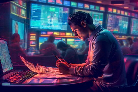 a person at a sportsbook, studying odds and placing bets on a sporting event Generative AI