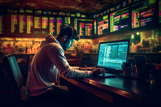 a person at a sportsbook, studying odds and placing bets on a sporting event Generative AI