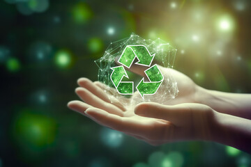 Sustainable Actions: Recycling Symbol in Human Hands.