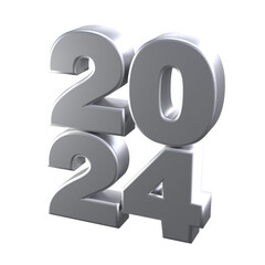Realistic 3D silver numbers 2024 isolated transparent pgn. Happy New Year and Merry Christmas holidays greeting card concept for web, print design element