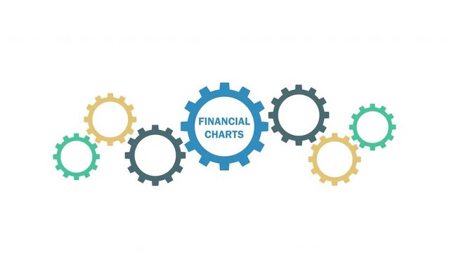 Financial charts icon animation. Gears inphographics. Cogwheel connection