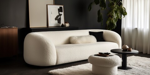 Fototapeta na wymiar AI Generated. AI Generative. White cozy sofa. Home indoor architecture indoor design style living room. Graphic Art