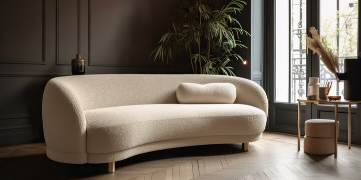 AI Generated. AI Generative. White cozy sofa. Home indoor architecture indoor design style living room. Graphic Art