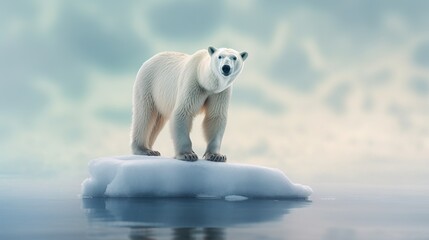 Obraz na płótnie Canvas Polar bear standing on the last piece of ice, Global warming, Climate Change, Generative AI