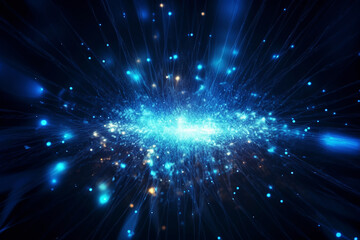 Fototapeta premium Black blue white tech futuristic background, light, abstract glowing rays, lines, dots. Generative AI