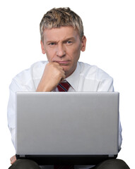 Sad Business man with laptop computer