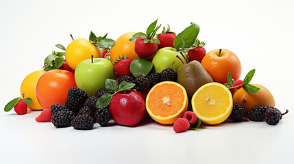 Tropical fruits, group of different fruits, set of different fruits  on white background