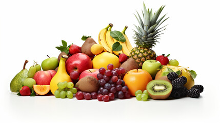 Tropical fruits, group of different fruits, set of different fruits  on white background