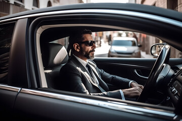 Fototapeta na wymiar A chauffeur driving a luxury car, providing a comfortable and safe transportation experience. Generative AI
