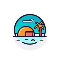 Minimalistic Beach Icon. 2D Linear Design.