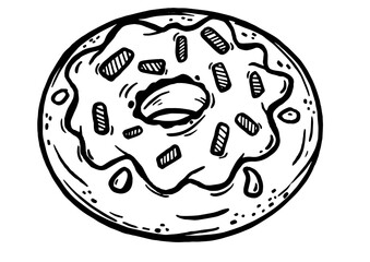 Donut Vector Line Art. Doughnut Monochrome Vector set, Doodle Ink style for Confectionery.