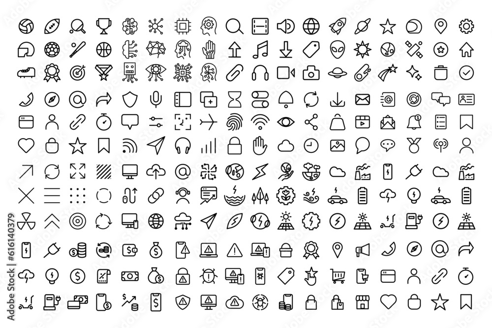 Poster big bundle of simple line icon symbol