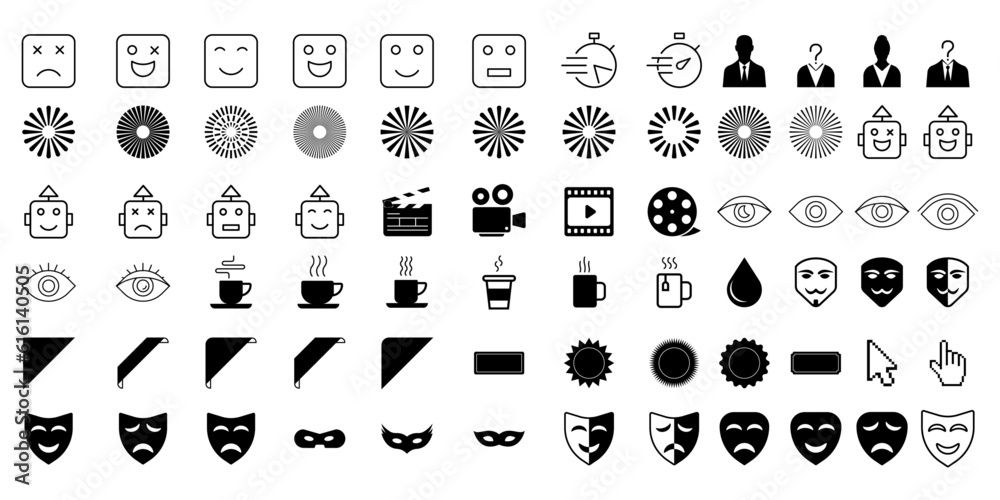 Poster set of random rare icons that are often used