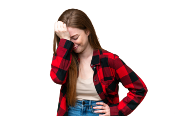 Young pretty woman over isolated chroma key background with headache