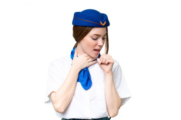 Airplane stewardess over isolated chroma key background is suffering with cough and feeling bad