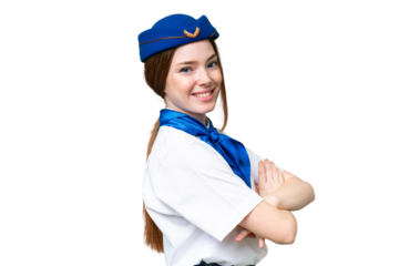 Airplane stewardess over isolated chroma key background with arms crossed and looking forward
