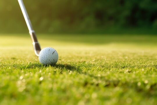 Close-up of a golf club striking a ball, Generative Ai