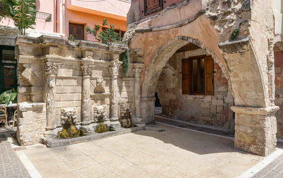 The Rimondi Fountain in the centre of the old town of Rethymnon, Crete, Greece