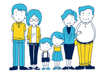 揃い並んで立つ家族