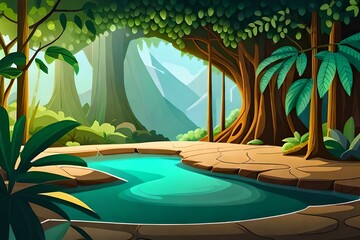 pool with palm trees and sea AI Generated