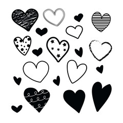 Set of doodle hearts vector hand drawn isolated on white background