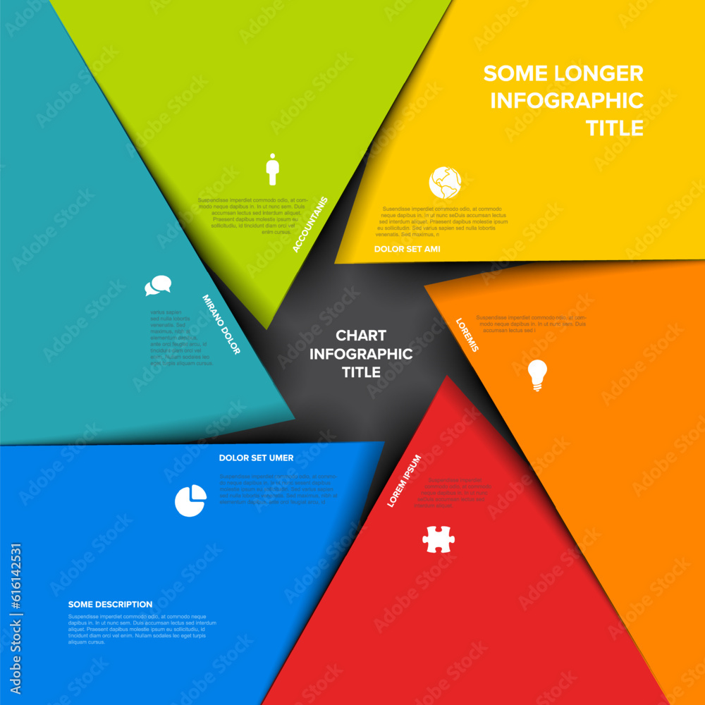 Poster vector multipurpose infographic template with title and six triangle content spaces