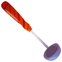 Kitchen stainless soup ladle cartoon vector illustration for food apps, websites and menues. Metal cooking utensil, kitchenware, cookware. 