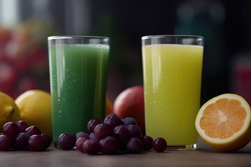 Fototapeta premium Various fresh fruits of milk tea shops squeeze the background map of fruit juice