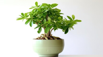 A Small Money Tree Plant Flourishing in a White Pot.