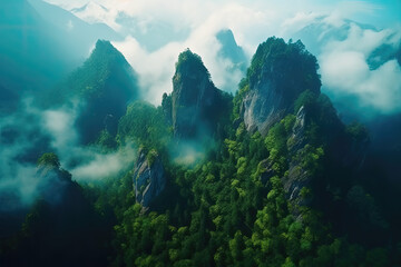 The fog and natural scenery on the outdoor mountain peak